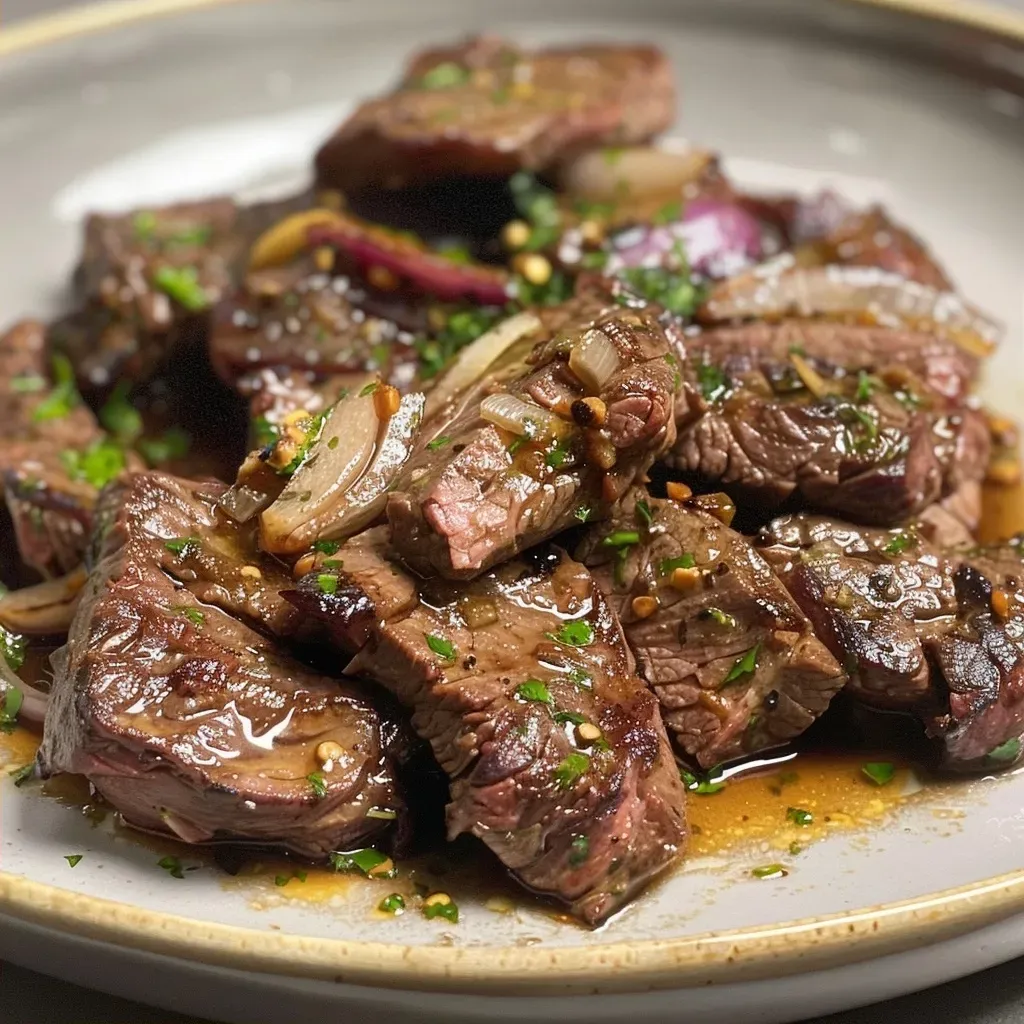 Carne molida jugosa y suelta en un plato.