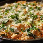 ['Cazuela de pollo y espinacas alta en proteínas, vista lateral.', 'Detalle de una cazuela de pollo con espinacas y queso crema.', 'Cazuela jugosa de pollo desmenuzado y espinacas.', 'Cazuela saludable con pollo, espinacas y quesos.']