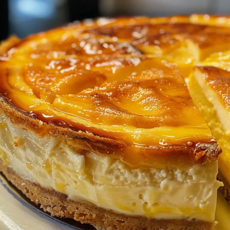 ['Vista lateral de un cheesecake con membrillo.', 'Cheesecake decorado con cascos de membrillo.', 'Primer plano de un cheesecake con cobertura de membrillo.', 'Porción de cheesecake con membrillo en un plato.']