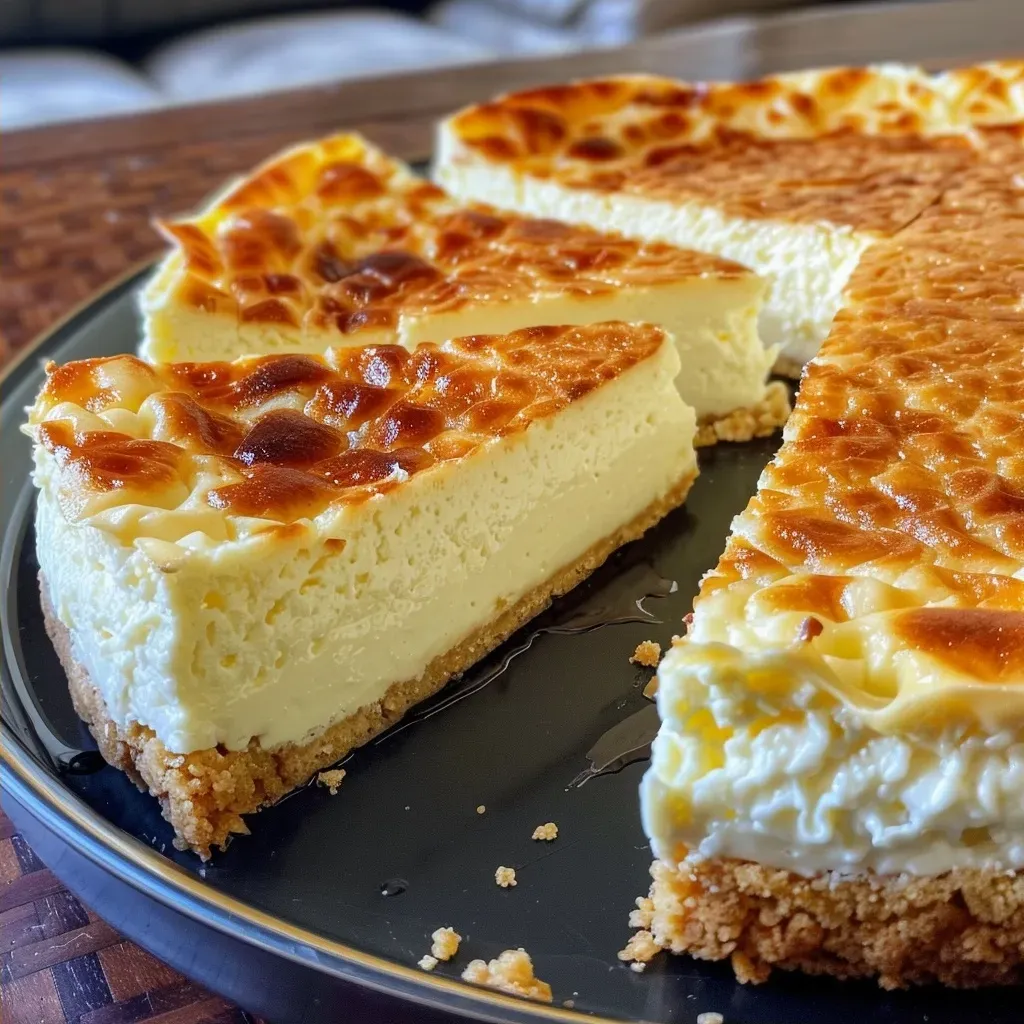 ['Vista lateral de un cheesecake con membrillo.', 'Cheesecake decorado con cascos de membrillo.', 'Primer plano de un cheesecake con cobertura de membrillo.', 'Porción de cheesecake con membrillo en un plato.']