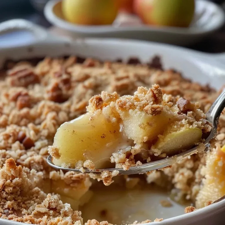 ['Crumble de manzana fácil con trozos de manzana y nueces.', 'Primer plano de un crumble de manzana recién horneado.', 'Detalle de un crumble de manzana con una textura dorada y crujiente.', 'Porción de crumble de manzana en un plato, listo para degustar.']