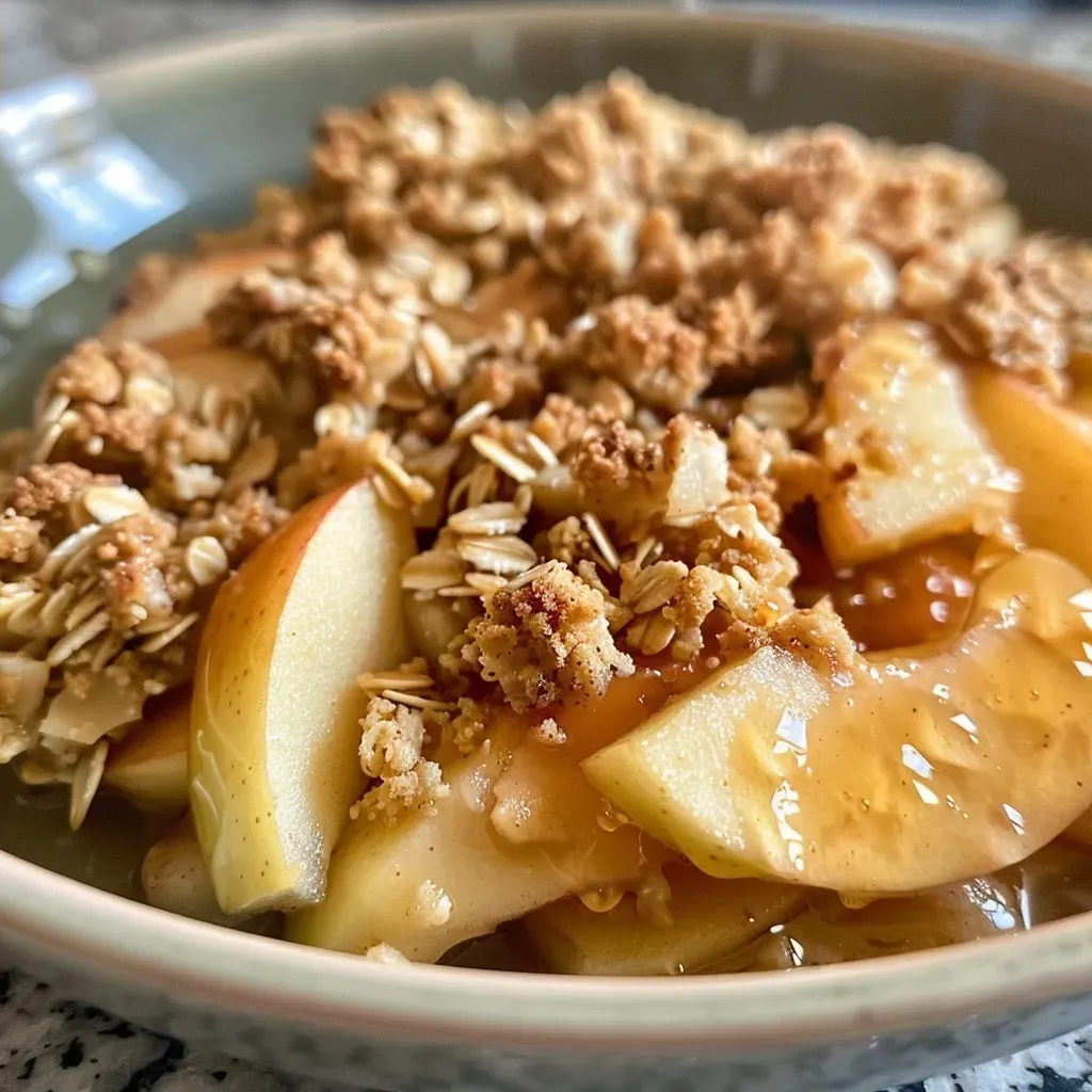 ['Crumble de manzana recién horneado con textura crujiente.', 'Detalle de un crumble de manzana con almendras y canela.', 'Porción de crumble de manzana con dorado perfecto y frutas.', 'Vista lateral de un crumble de manzana jugoso y delicioso.']