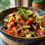 ['Ensalada colorida de garbanzos con pimientos y tomates secos.', 'Primer plano de una ensalada de garbanzos, pimientos y aceitunas.', 'Plato de ensalada con garbanzos, pimientos y hierbas frescas.', 'Ensalada fresca con garbanzos, tomates cherry y aliños.']
