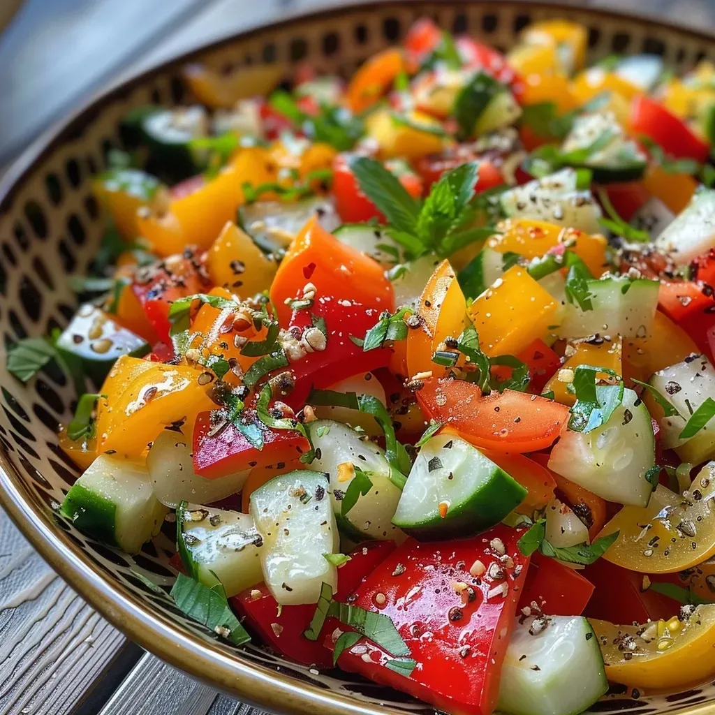 Ensalada colorida de garbanzos con pimientos y tomates secos.