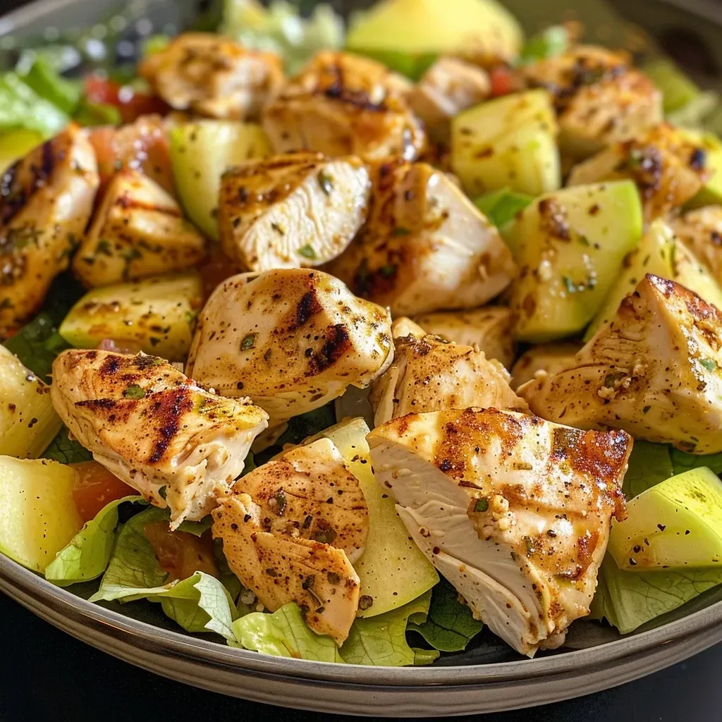 Ensalada de pollo con manzana y arándanos.