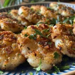 ['Filetes de coliflor asados, dorados y jugosos en un plato.', 'Vista lateral de filetes de coliflor asados, crujientes y apetitosos.', 'Primer plano de filetes de coliflor asados con textura dorada.', 'Filetes de coliflor asados dispuestos en un plato atractivo.']
