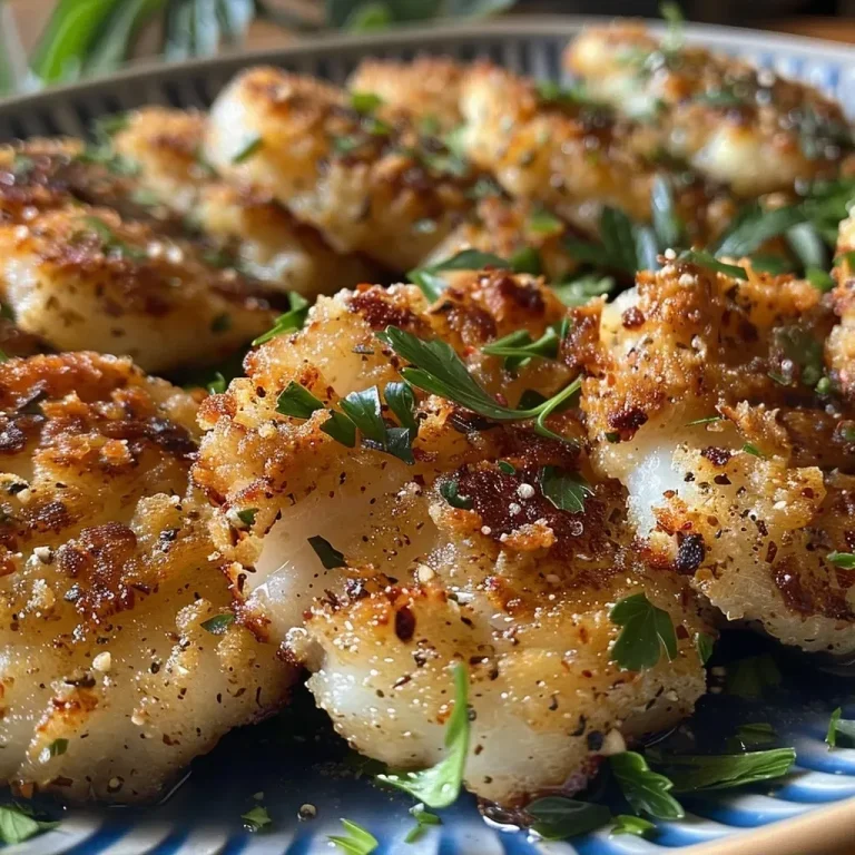 ['Filetes de coliflor asados, dorados y jugosos en un plato.', 'Vista lateral de filetes de coliflor asados, crujientes y apetitosos.', 'Primer plano de filetes de coliflor asados con textura dorada.', 'Filetes de coliflor asados dispuestos en un plato atractivo.']