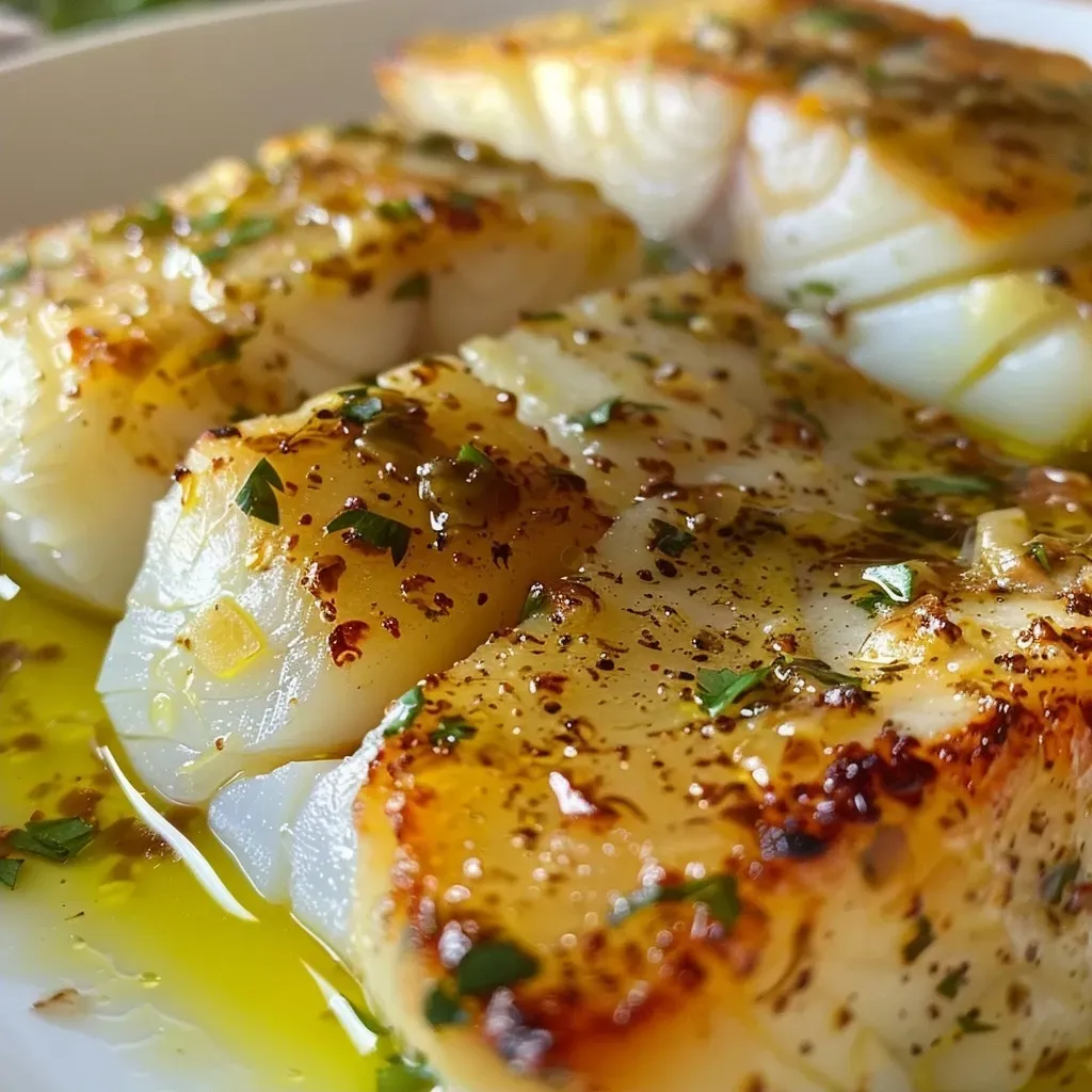 Filetes de coliflor asados, dorados y jugosos en un plato.