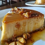 ['Vista lateral de un flan de nuez con caramelo.', 'Flan de nuez en un plato, decorado con nueces.', 'Close-up de flan de nuez, mostrando su textura cremosa.', 'Flan de nuez con caramelo, listo para servir.']