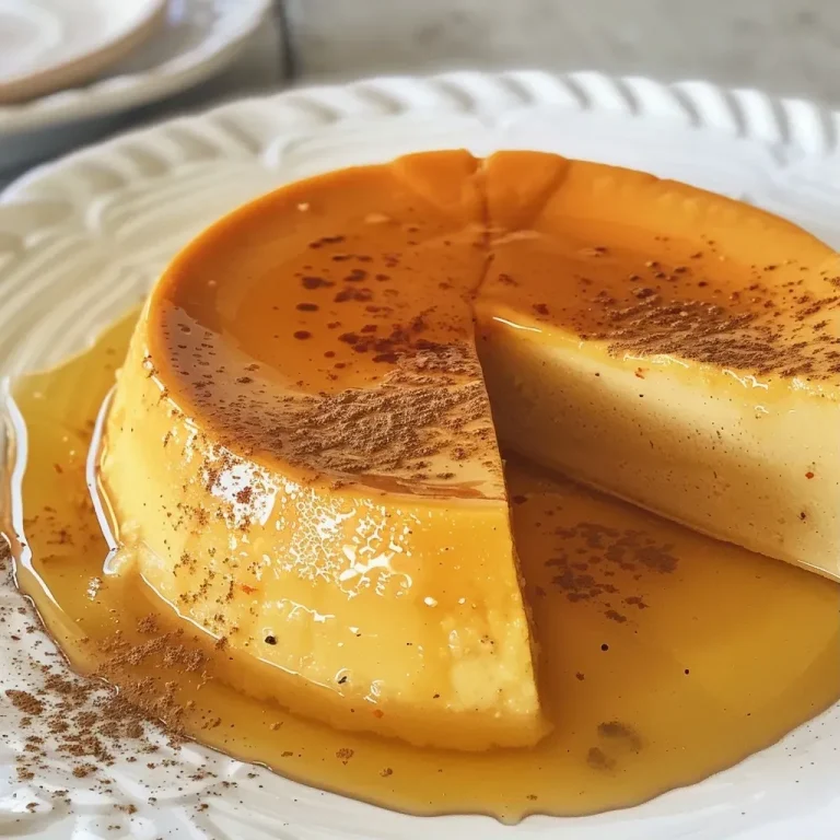 ['Flan vegano de calabaza y especias en un plato.', 'Close up de un flan vegano con textura cremosa.', 'Flan vegano con decoraciones de especias en la parte superior.', 'Porción de flan de calabaza servido en una mesa.']