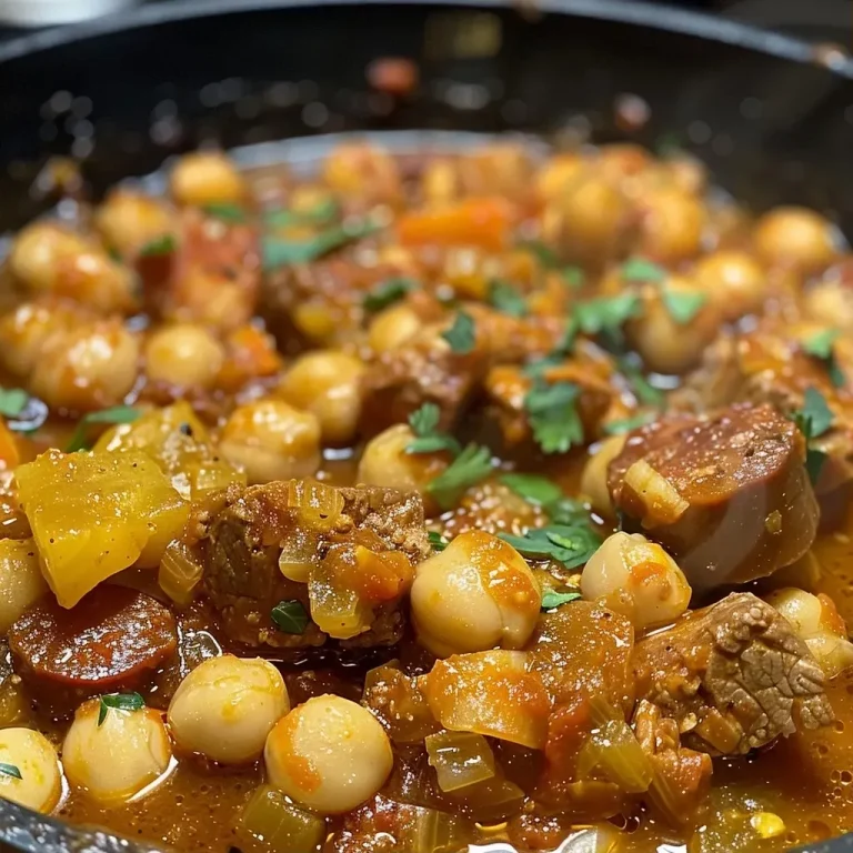 ['Tazón de garbanzos con carne y chorizo, caliente y humeante.', 'Plato de garbanzos acompañado de carne de ternera y chorizo.', 'Close up de un guiso de garbanzos, carne y chorizo en un tazón.', 'Porción de garbanzos con chorizo y carne en un plato hondo.']
