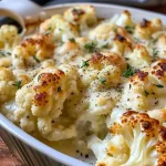 ['Gratinado de coliflor con salsa de queso visto de lado.', 'Detalle de gratinado de coliflor con un delicioso queso derretido.', 'Coliflor gratinada con salsa de queso en una presentación apetitosa.', 'Primer plano de coliflor con queso gratinado, mostrando su textura dorada.']
