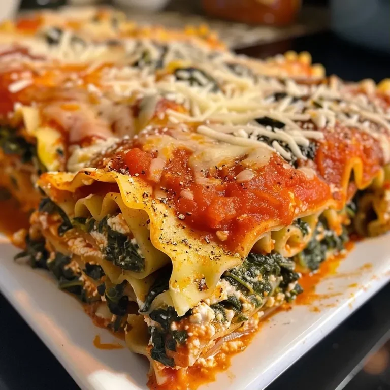 ['Lasaña vegana enrollada con espinacas y ricotta de tofu.', 'Primer plano de rollos de lasaña vegana sobre un fondo neutro.', 'Plato de lasaña vegana rellena, vista lateral.', 'Rollos de lasaña vegana con salsa de tomate.']