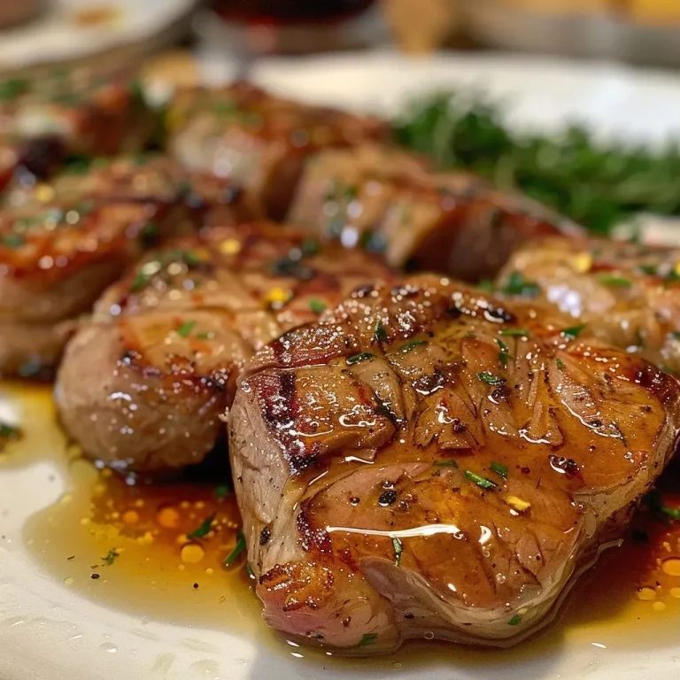 ['Lomo de cerdo en salsa con textura aterciopelada visto desde un lado.', 'Primer plano de lomo de cerdo jugoso en salsa.', 'Lomo de cerdo en una salsa espesa con guarniciones de verduras.', 'Detalle de lomo de cerdo cocido en salsa, mostrando su jugosidad.']
