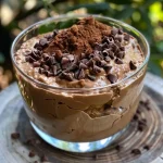 ['Mousse de chocolate alto en proteínas en un plato.', 'Primer plano de mousse de chocolate con textura cremosa.', 'Mousse de chocolate decorado y servido en un tazón.', 'Mousse de chocolate listo para disfrutar, visto desde un lado.']