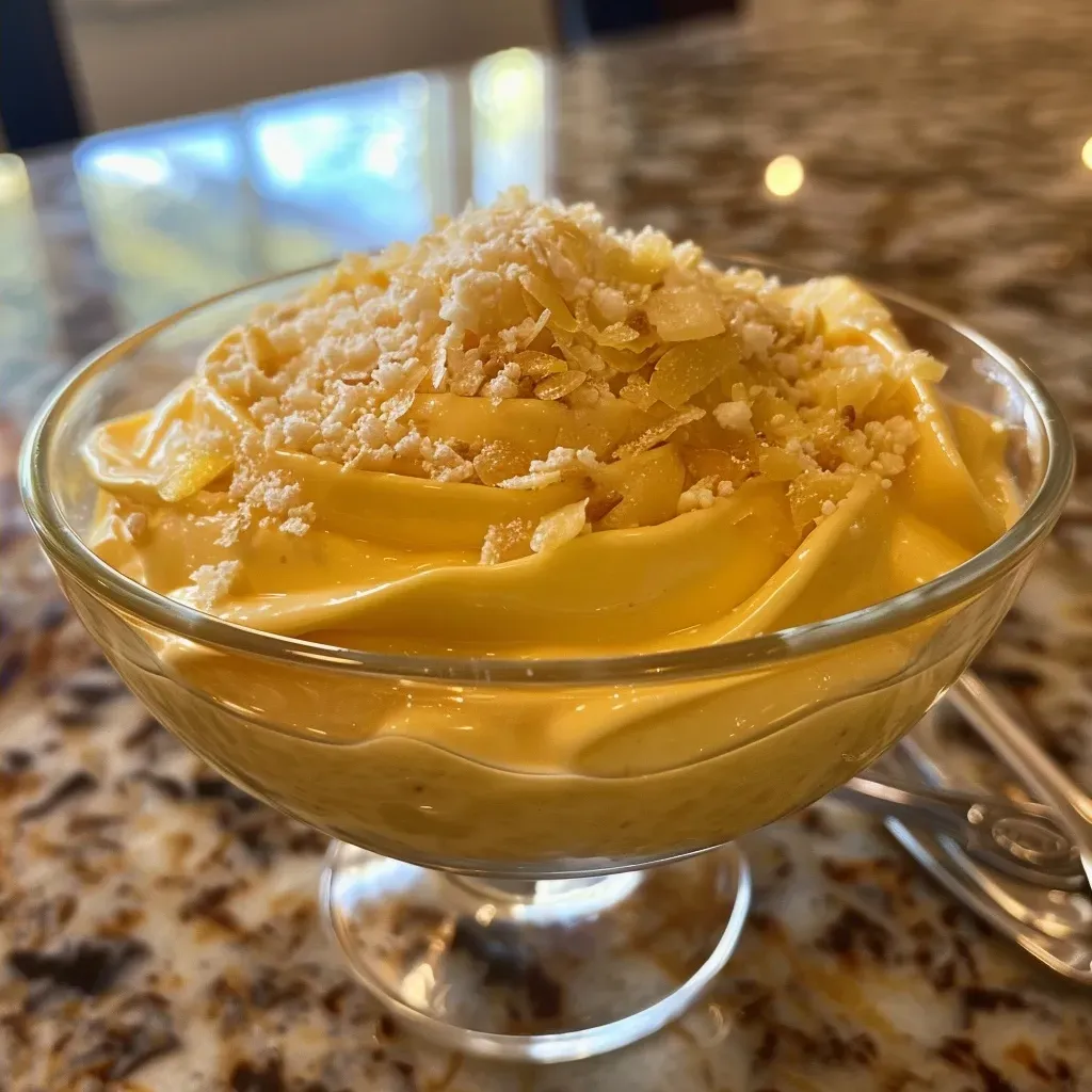 ['Mousse de jengibre en un tazón, con textura cremosa y color dorado.', 'Primer plano de mousse de jengibre, mostrando su superficie suave y su forma en el tazón.', 'Tazón con mousse de jengibre, evidenciando su delicada consistencia y color.', 'Mousse de jengibre presentada en un plato, con un fondo difuminado.']