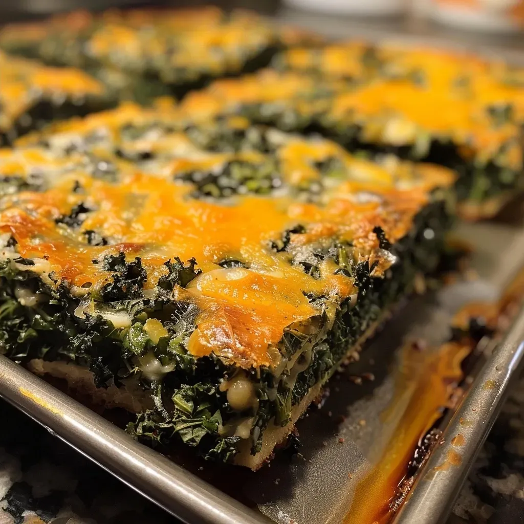 Pan salado de kale y queso suizo con textura jugosa.