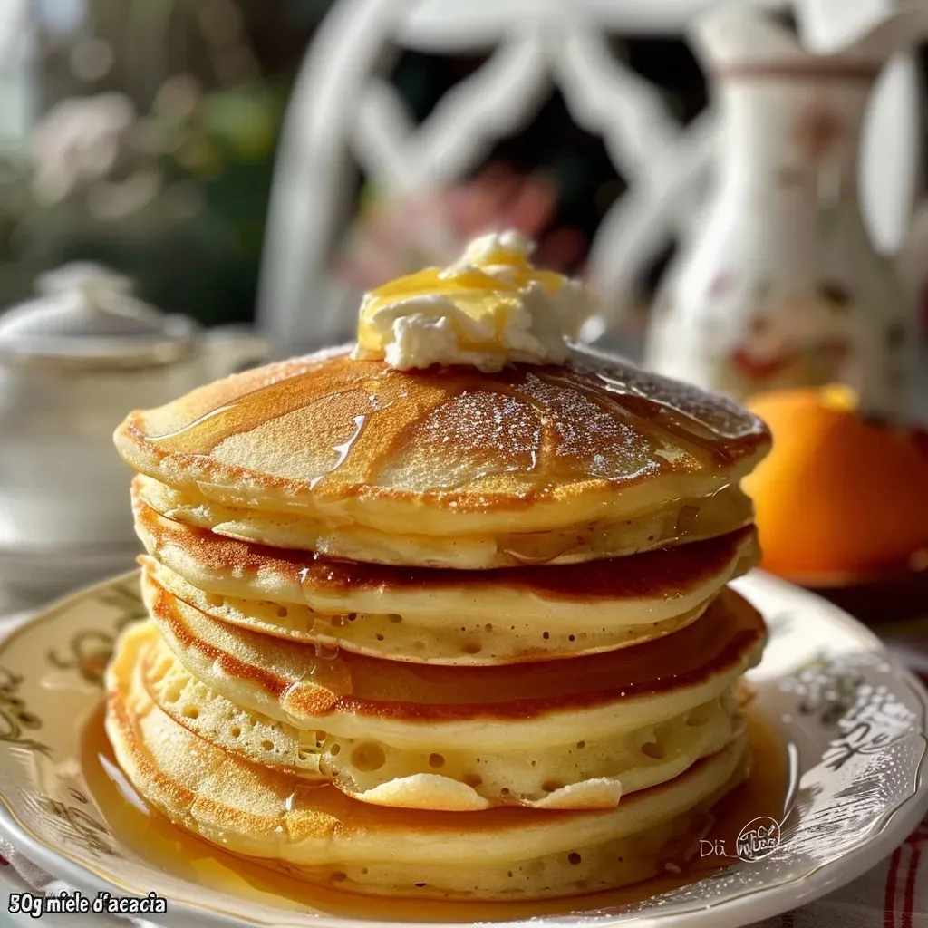 Pancakes de harina de castañas acompañados de ricotta y naranja.