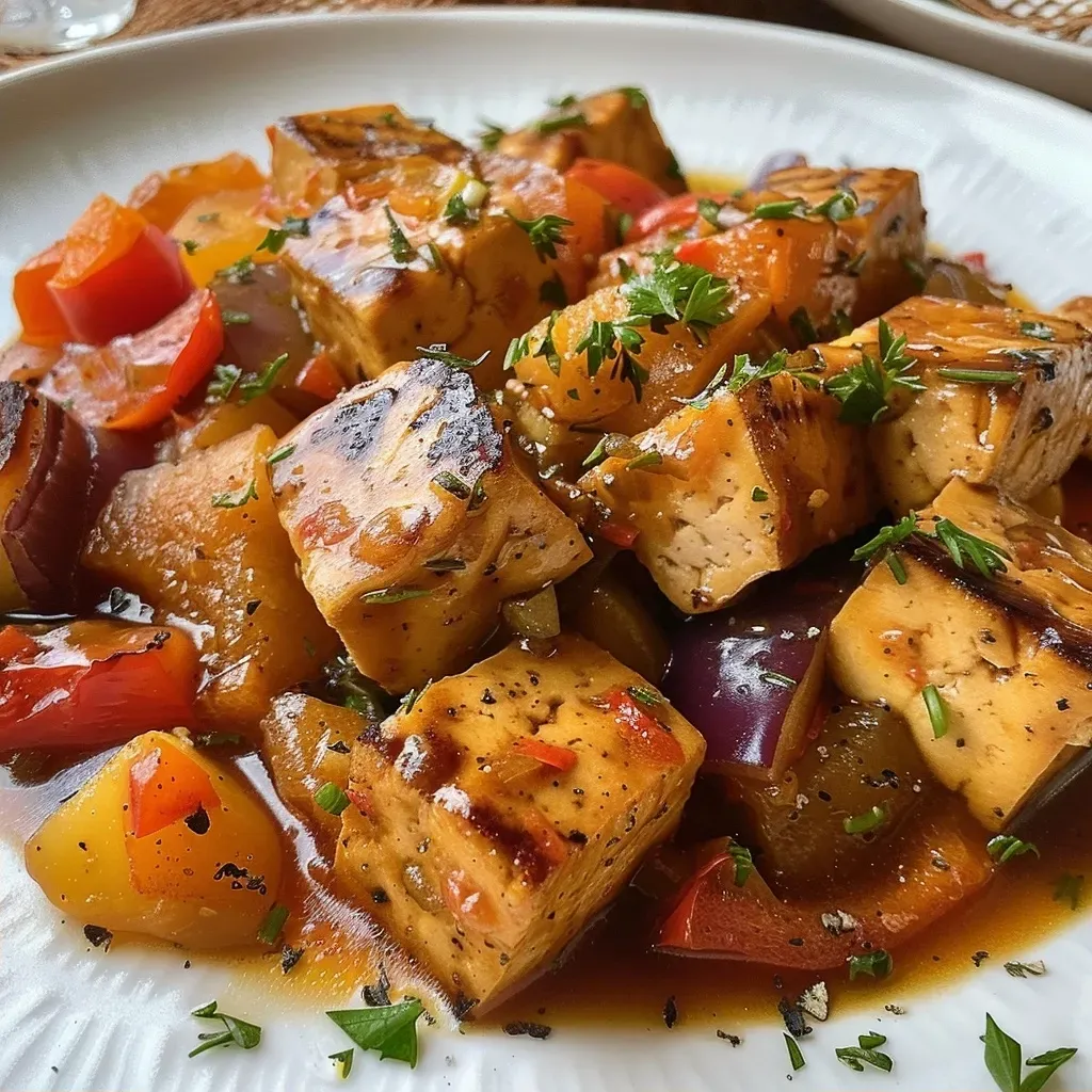 Pastel vegano de tofu, calabacín y patatas visto de lado.