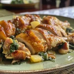 ['Pechuga de pavo ahumada acompañada de espinacas frescas.', 'Primer plano de pechuga de pavo ahumada con espinacas.', 'Pechuga de pavo con espinacas y cebolla en un plato.', 'Presentación de pechuga de pavo ahumada con espinacas.']