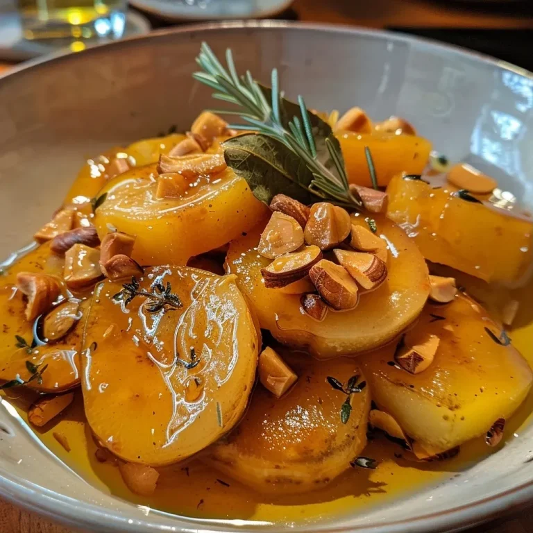 ['Peras al vino pochas acompañadas de crumbles de avellanas.', 'Primer plano de peras al vino con crema de membrillo y crujiente de avellanas.', 'Postre de peras pochas y crumbles de avellanas servido en un plato.', 'Deliciosas peras al vino con textura crujiente de avellanas.']