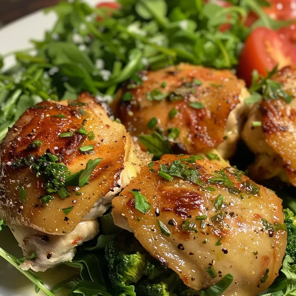 Pollo al ajo salteado con brócoli y espinacas.
