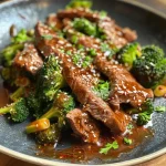 ['Salteado de ternera y brócoli en un plato, con salsa y vegetales frescos.', 'Close up de un salteado de carne de res con brócoli y especias.', 'Vista lateral de un delicioso salteado de ternera y brócoli.', 'Tazón con ternera y brócoli salteados, decorado con ajo y jengibre.']