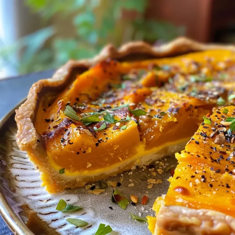 ['Tarta de calabaza vista lateral, con un colorido relleno.', 'Primer plano de tarta de calabaza, resaltando su textura y color.', 'Tarta de calabaza en un plato, mostrando su jugosidad.', 'Detalle de la tarta de calabaza, con ingredientes visibles en el fondo.']
