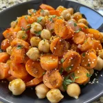 ['Tazón colorido con zanahorias asadas y garbanzos.', 'Primer plano de un tazón vegano con garbanzos y zanahorias.', 'Tazón de zanahorias y garbanzos, preparado de manera saludable.', 'Comida vegana colorida con zanahorias asadas y garbanzos.']