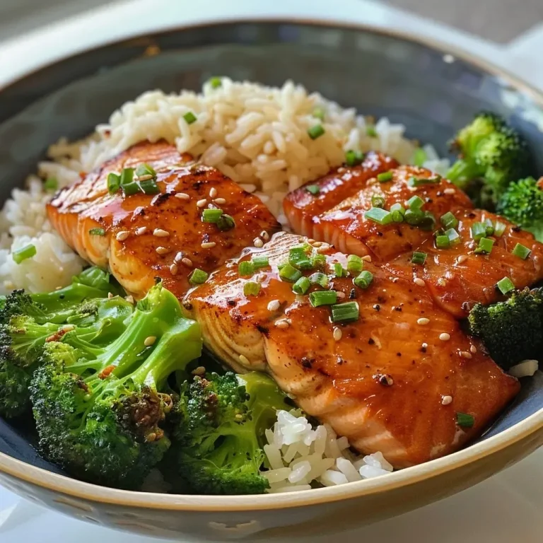['Tazón de salmón teriyaki con brócoli y arroz.', 'Placa lateral de salmón teriyaki con ingredientes frescos.', 'Primer plano de un tazón de salmón teriyaki y verduras.', 'Vista detallada de Teriyaki Salmon Bowls con salsa.']