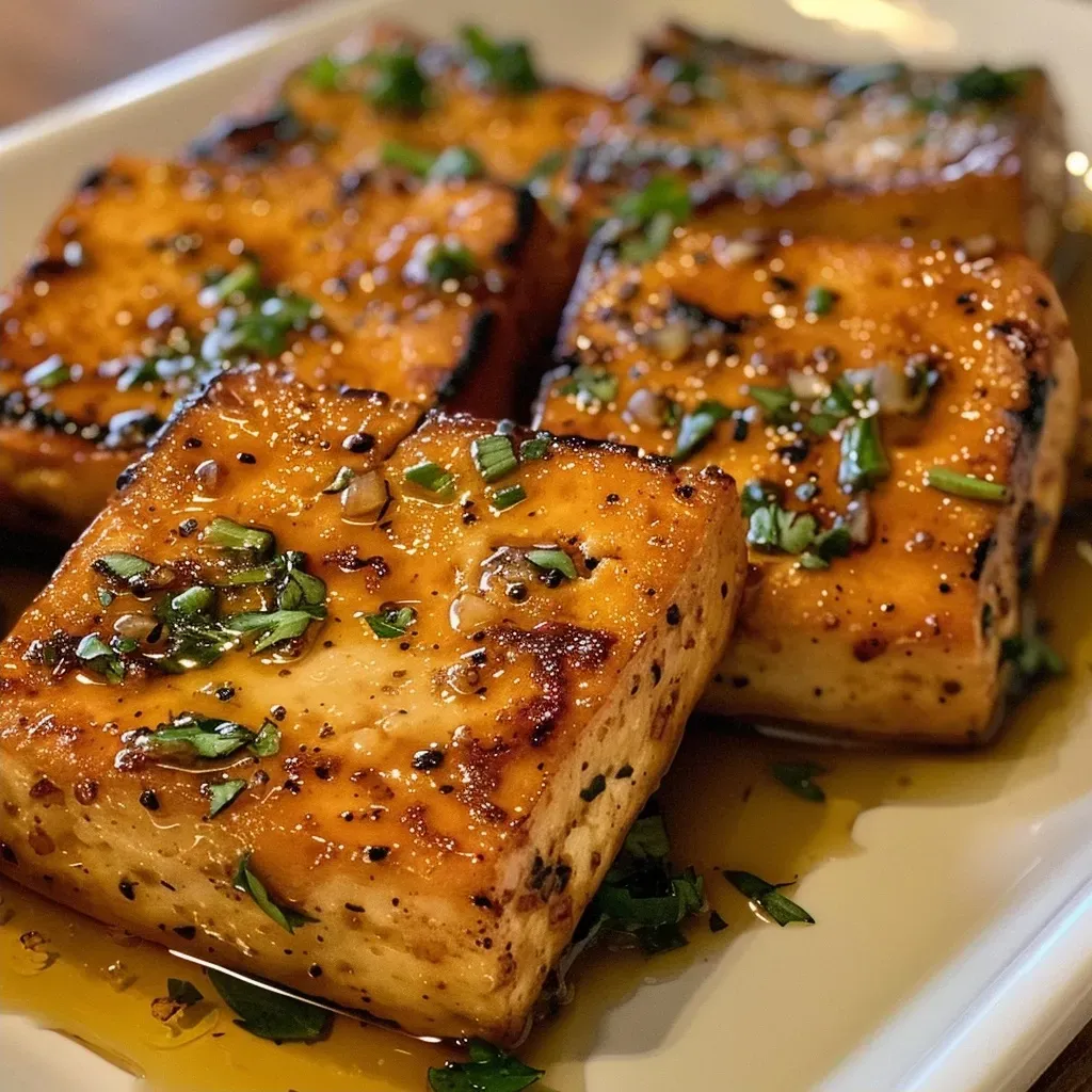Tofu al ajo con mantequilla en un plato.
