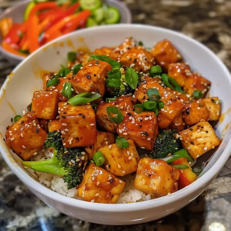 ['Tofu Szechuan picante acompañado de verduras frescas.', 'Plato de tofu estilo Szechuan con brócoli y pimientos.', 'Primer plano de tofu y vegetales con salsa picante.', 'Tofu crujiente y coloridas verduras en un plato.']