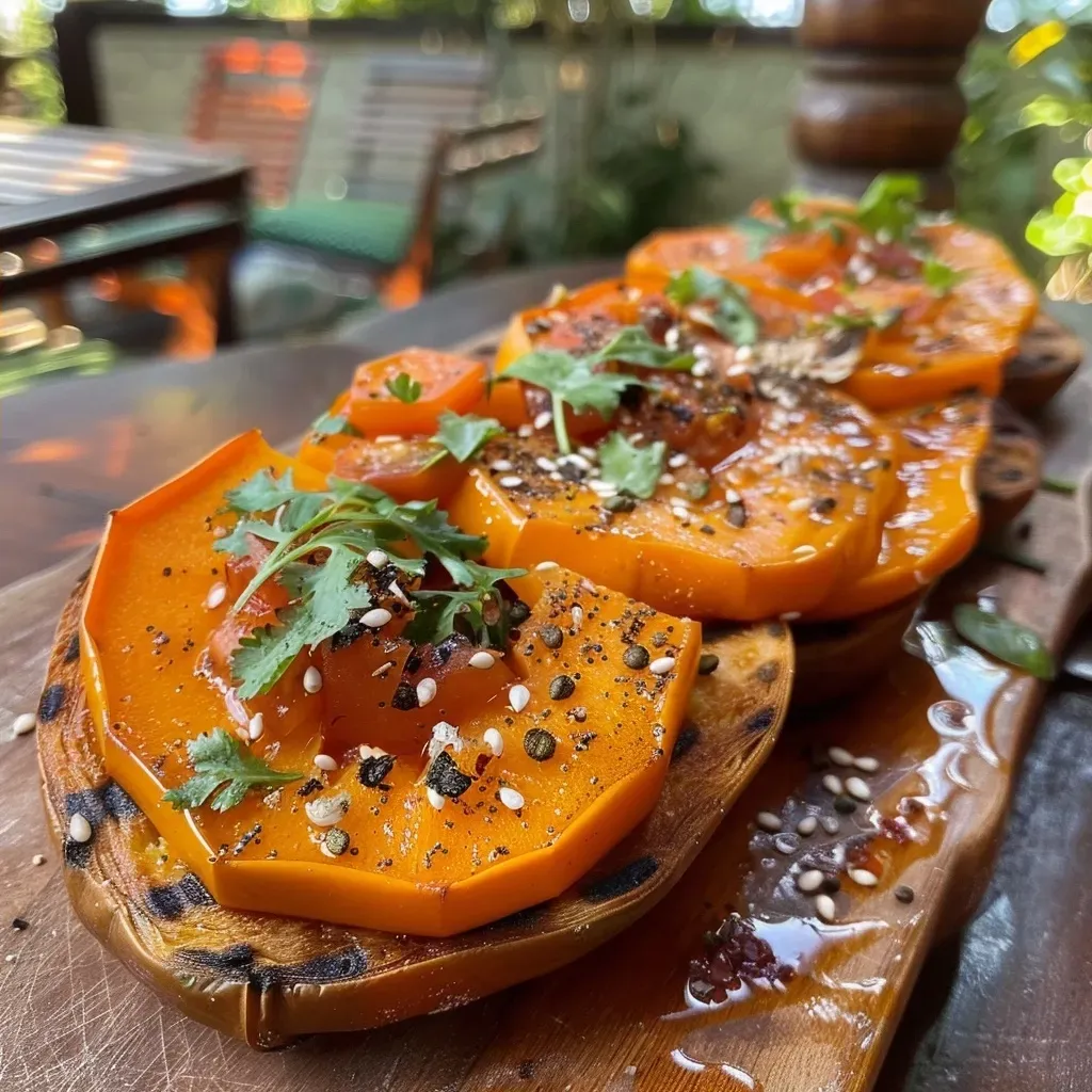 Tostadas de otoño con calabaza, hinojo y setas.