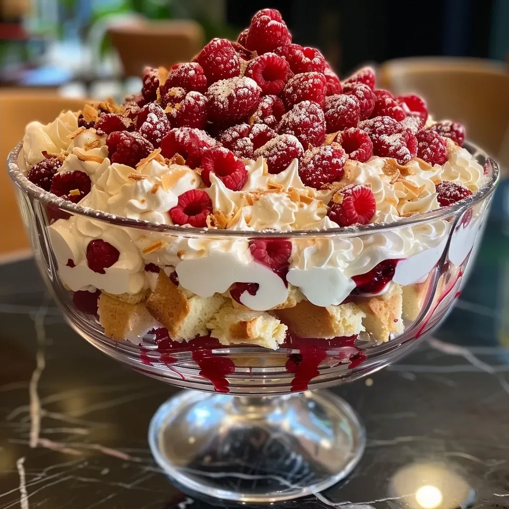 Trifle vegano con capas de frutas y crema de coco.