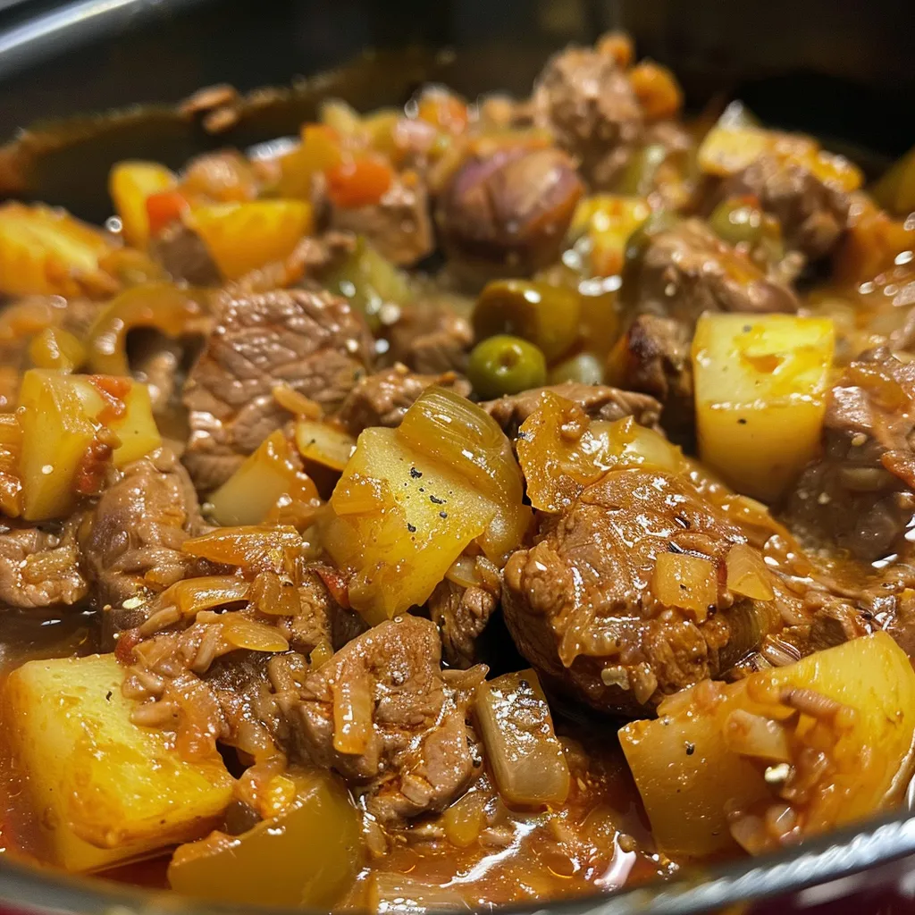 Salteado de carne de res y calabacín en un plato.