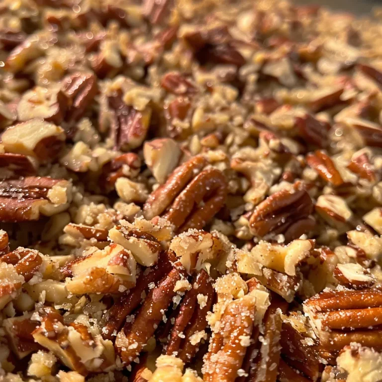 ['Primer plano de un crumble salado de nueces pecanas.', 'Vista lateral de un delicioso crumble de pecanas.', 'Detalle de un crumble salado de nueces pecanas.', 'Crumble de pecanas presentado en un plato.']