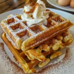['Waffles de calabaza crujientes y dorados, servidos en un plato.', 'Primer plano de waffles de calabaza con un dorado apetitoso.', 'Waffles de calabaza, esponjosos y servidos con un toque de canela.', 'Deliciosos waffles de calabaza en un plato, listos para disfrutar.']