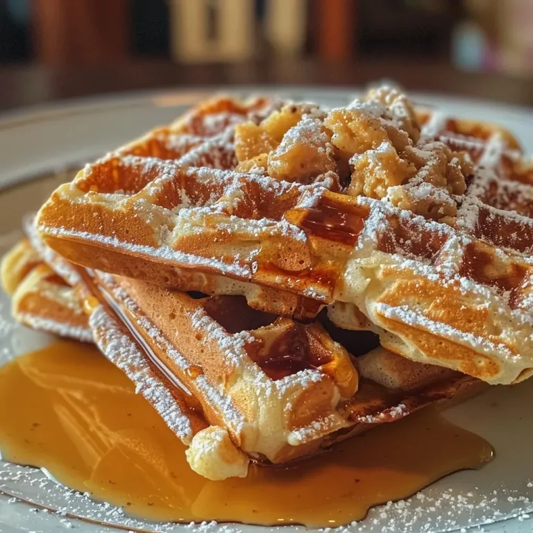 ['Waffles de jengibre con una textura dorada y esponjosa.', 'Primer plano de waffles de jengibre, decorados y listos para servir.', 'Waffles de jengibre recién preparados, mostrando su jugosidad.', 'Waffles de jengibre en un plato, resaltando su color y textura.']