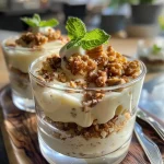 ['Parfait de nuez con una textura cremosa.', 'Vista lateral de un delicioso Walnuss-Parfait.', 'Postre de nuez en un vaso, con crema y nueces.', 'Primer plano de un parfait de nuez decorado.']