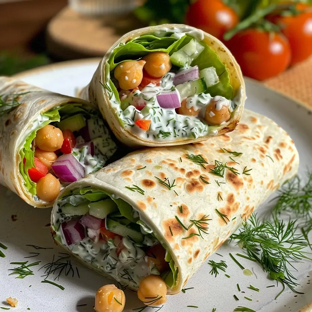 Wraps veganos de garbanzos con ingredientes frescos, vista lateral.