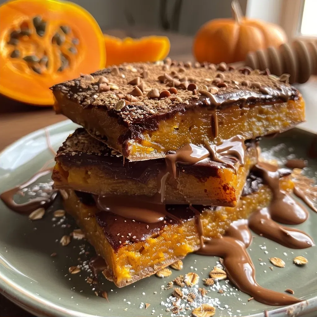 Primer plano de barritas de calabaza y chocolate.