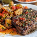 Boniato asado acompañado de estofado de alubias en un plato.