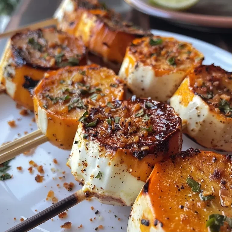Brochetas de calabaza con queso panela a la parrilla.