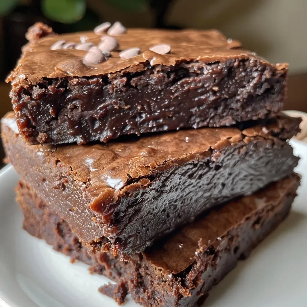 Vista lateral de brownies saludables, con brillo de chocolate.