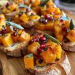 Bruschetta de calabaza butternut con ingredientes frescos.