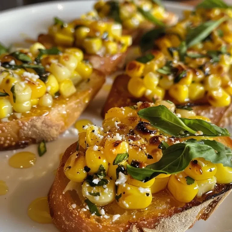 Bruschetta de maíz dulce con ingredientes frescos y coloridos.