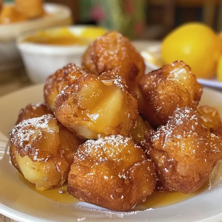 Buñuelos de manzana dorados y crujientes en un plato.