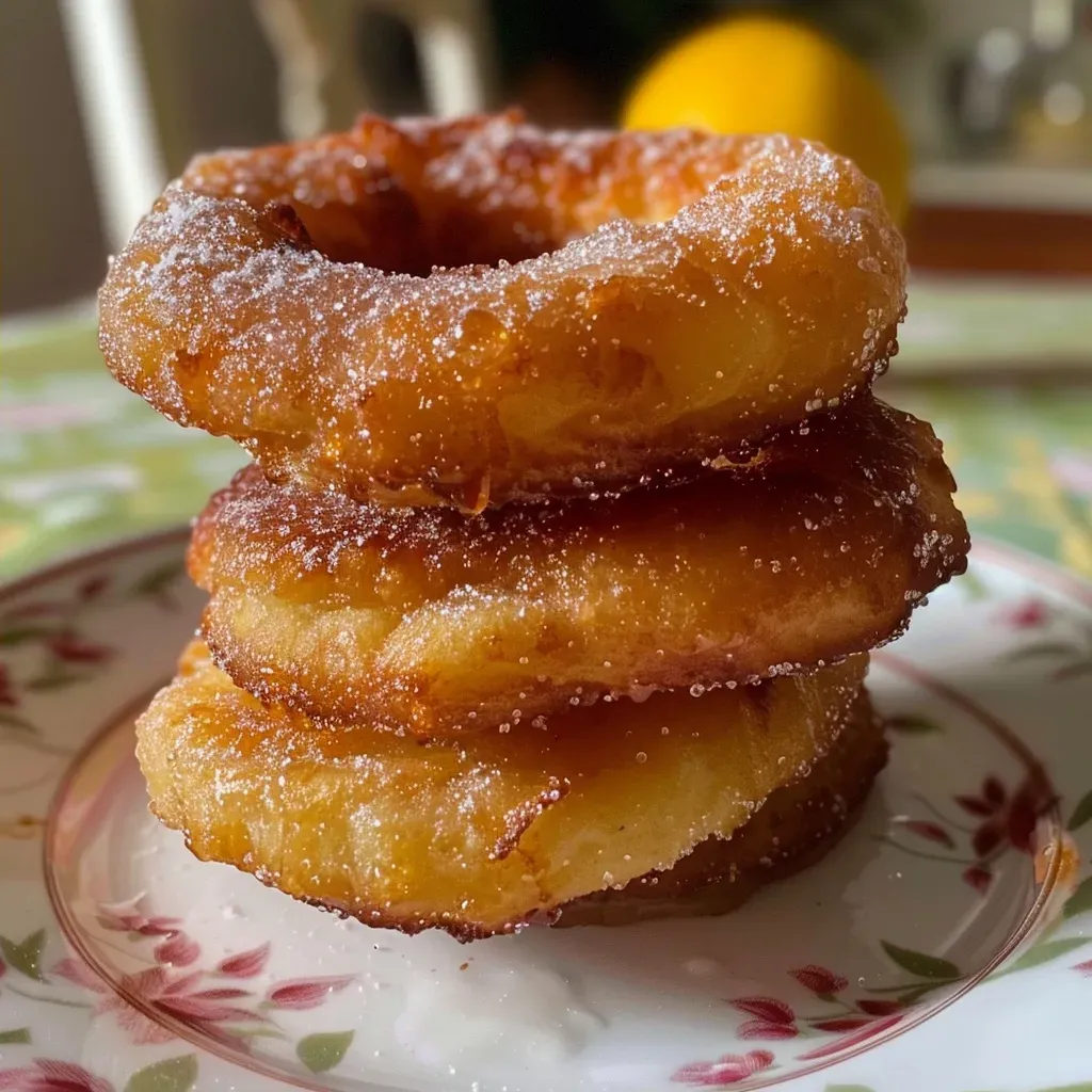 Primer plano de buñuelos de manzana recién fritos.