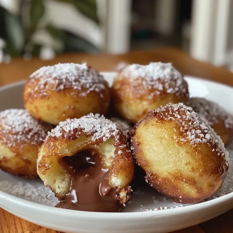Buñuelos de Nutella dorados y esponjosos en un plato.