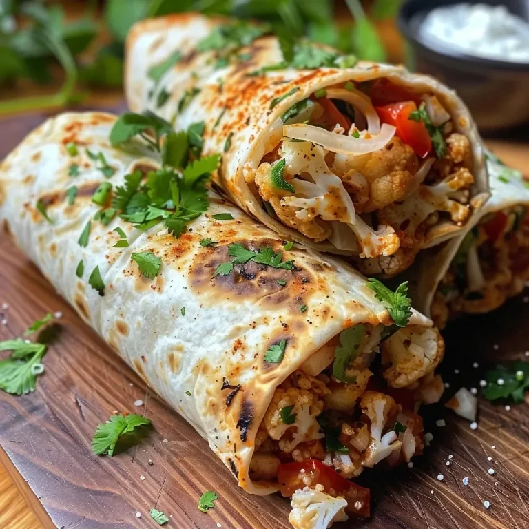 Burrito de coliflor buffalo con ingredientes frescos.